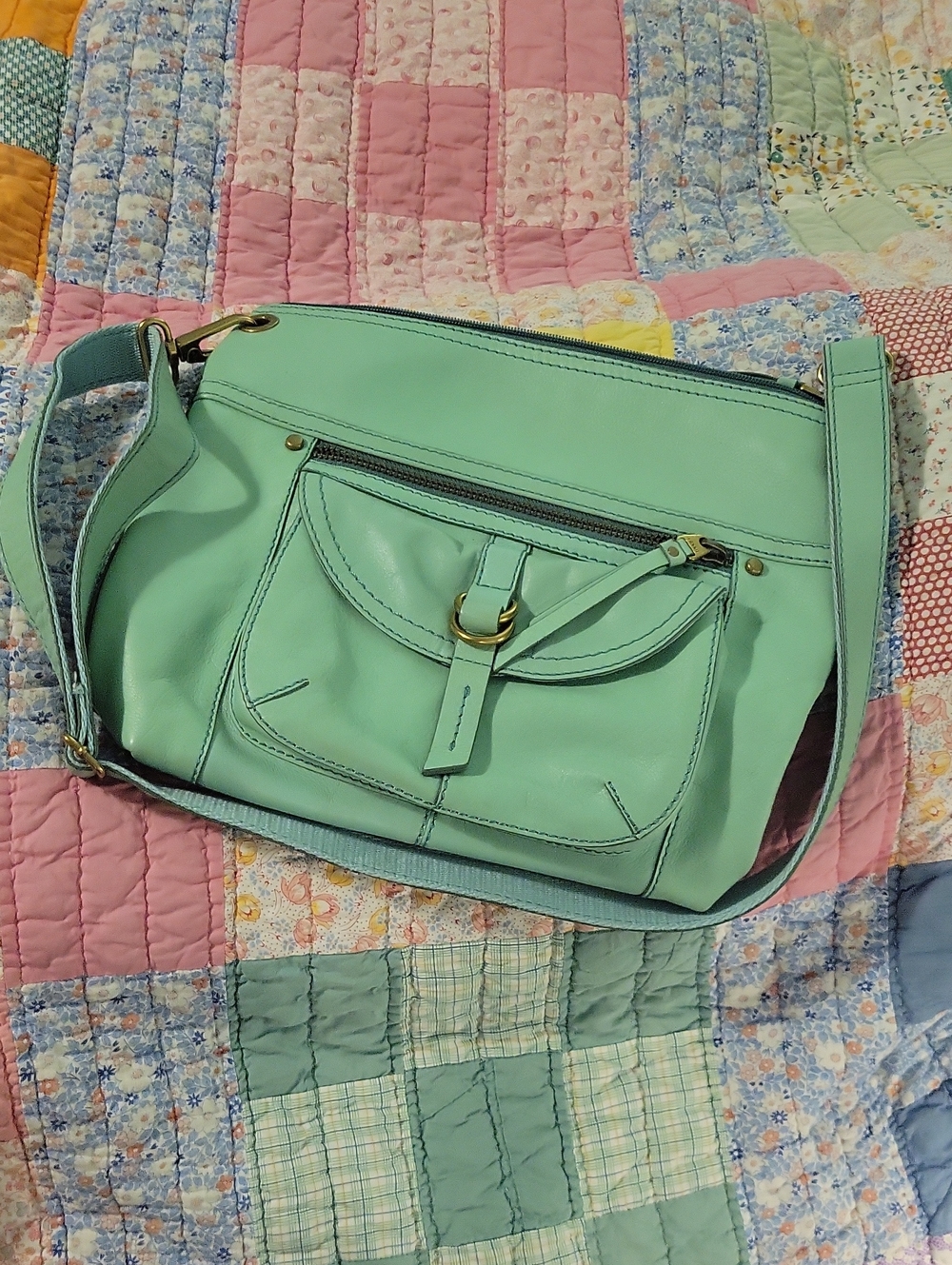Fossil Mint Green Leather Crossbody Bag